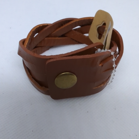 Rust Braided Faux Leather Snap Cuff Bracelet Biker Southwest Style 8.5 inch New - Picture 2 of 11